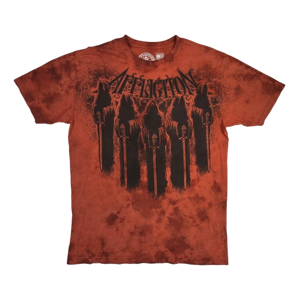 Affliction Mens Reaper Sword Graphic Tee Rust Orange Tie Dye T-Shirt XL NWT